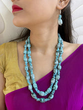 Designer Semi Precious Aqua Blue Chalcedony Beads Necklace - Gemstone Beaded Jewelry